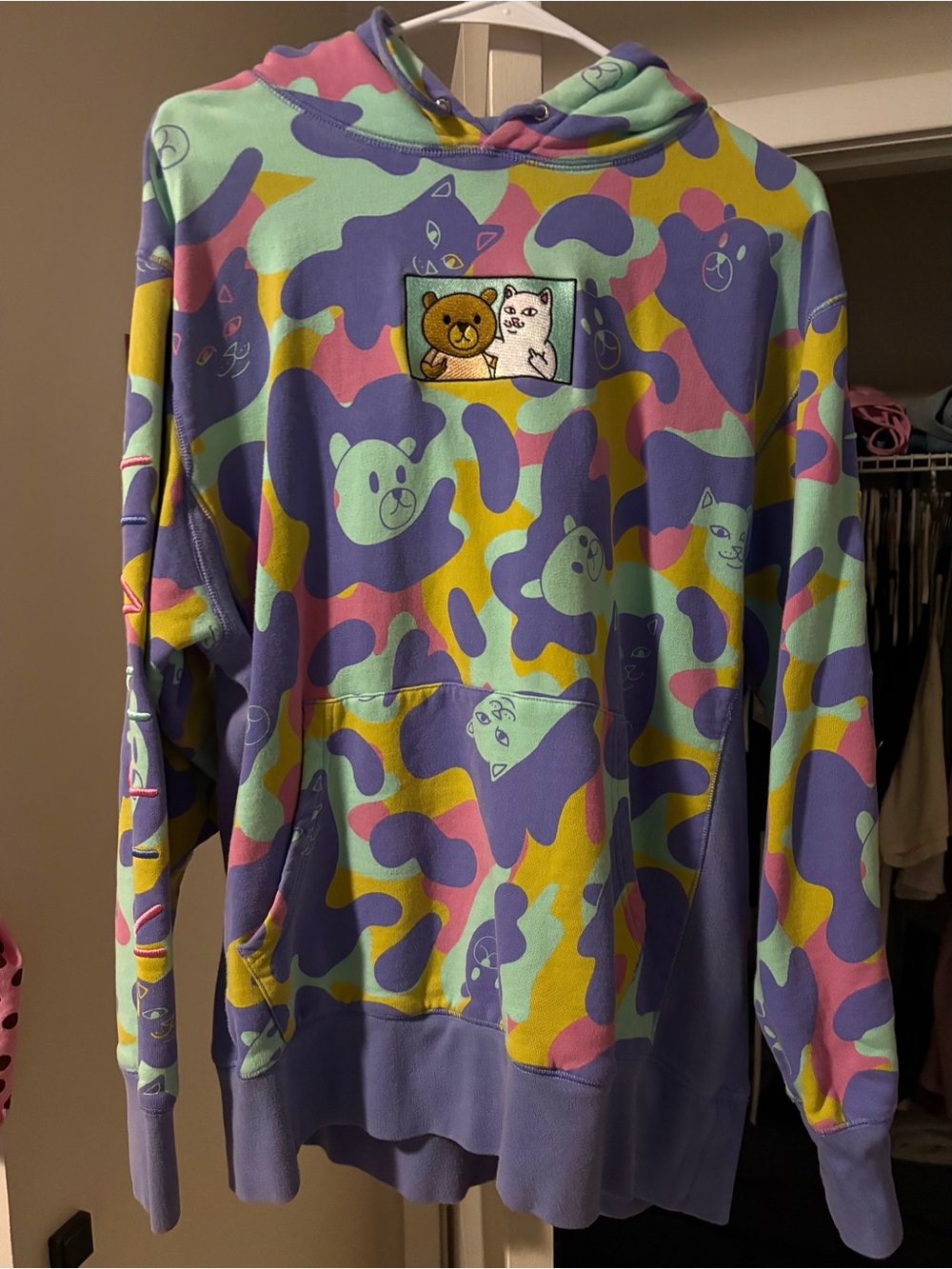 RIPNDIP x Teddy Fresh Multi-Color Bear & Cat Print Hoodie Sweatshirt - Men